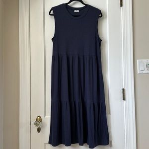 PinkBlush NLT navy blue ribbed tiered maternity midi dress. Large.